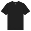 back of a black shirt with a logo on it